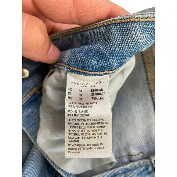 American Eagle Outfitters Women Blue Ripped Distressed Girlfriend Jeans Size 00 - Picture 3 of 5